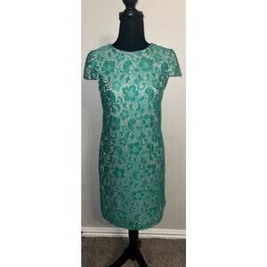 Ivy and Blu Maggie Boutique Green Floral Lace Overlay Sheath Dress size 2